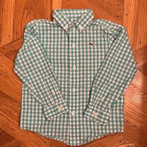 Vineyard Vines by Shep & Ian Whale Shirt Button Down Toddler 3 Teal White Plaid